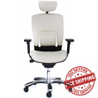 GM Seating Ergolux Genuine Leather Executive Hi Swivel Chair Chrome Base with Headrest, White